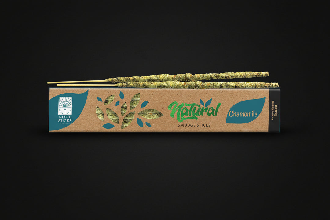 Chamomile Soul Sticks incense package on a black background