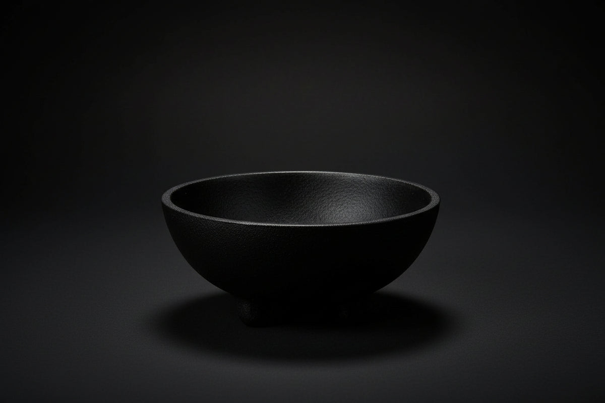 Oval cast iron incense burner and offering bowl