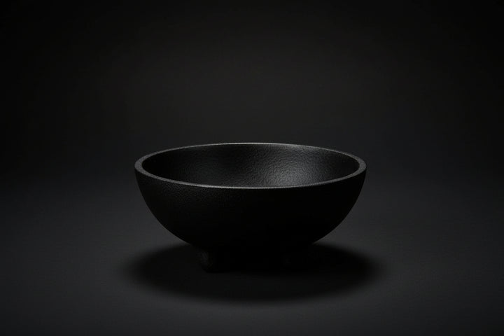 Oval cast iron incense burner and offering bowl