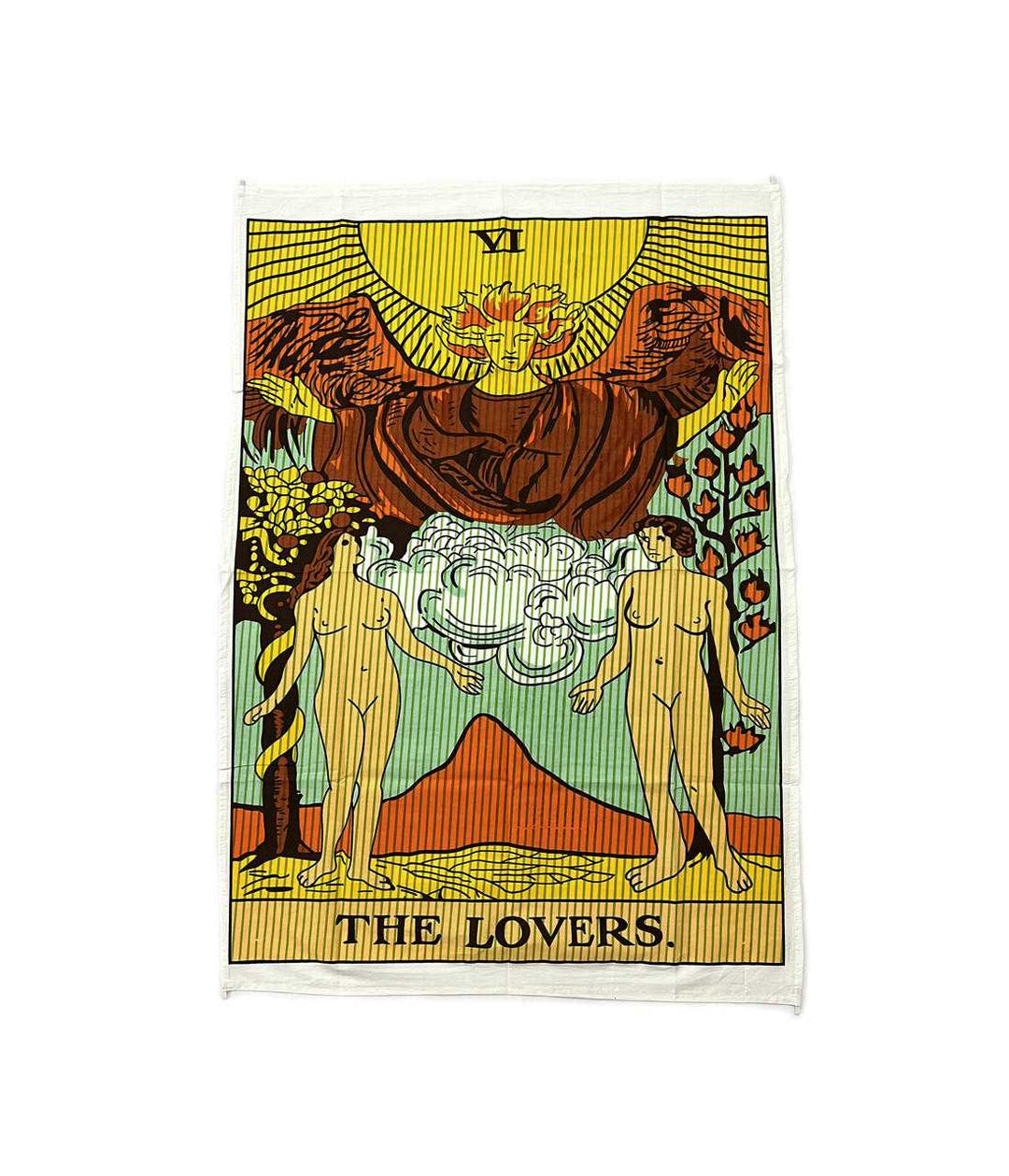 The Lovers tarot altar cloth measuring 30 by 40 inches