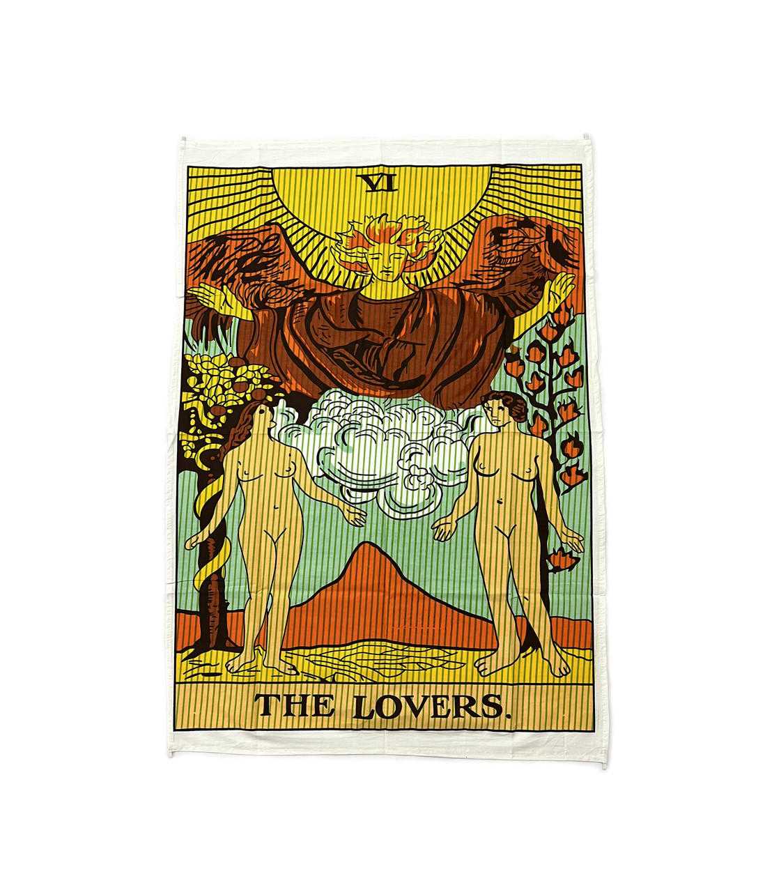 The Lovers tarot altar cloth measuring 30 by 40 inches