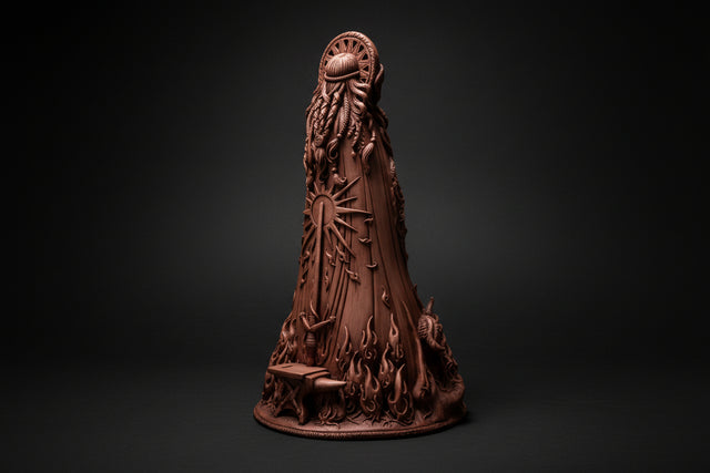 Wooden carvings with intricate designs on a white background