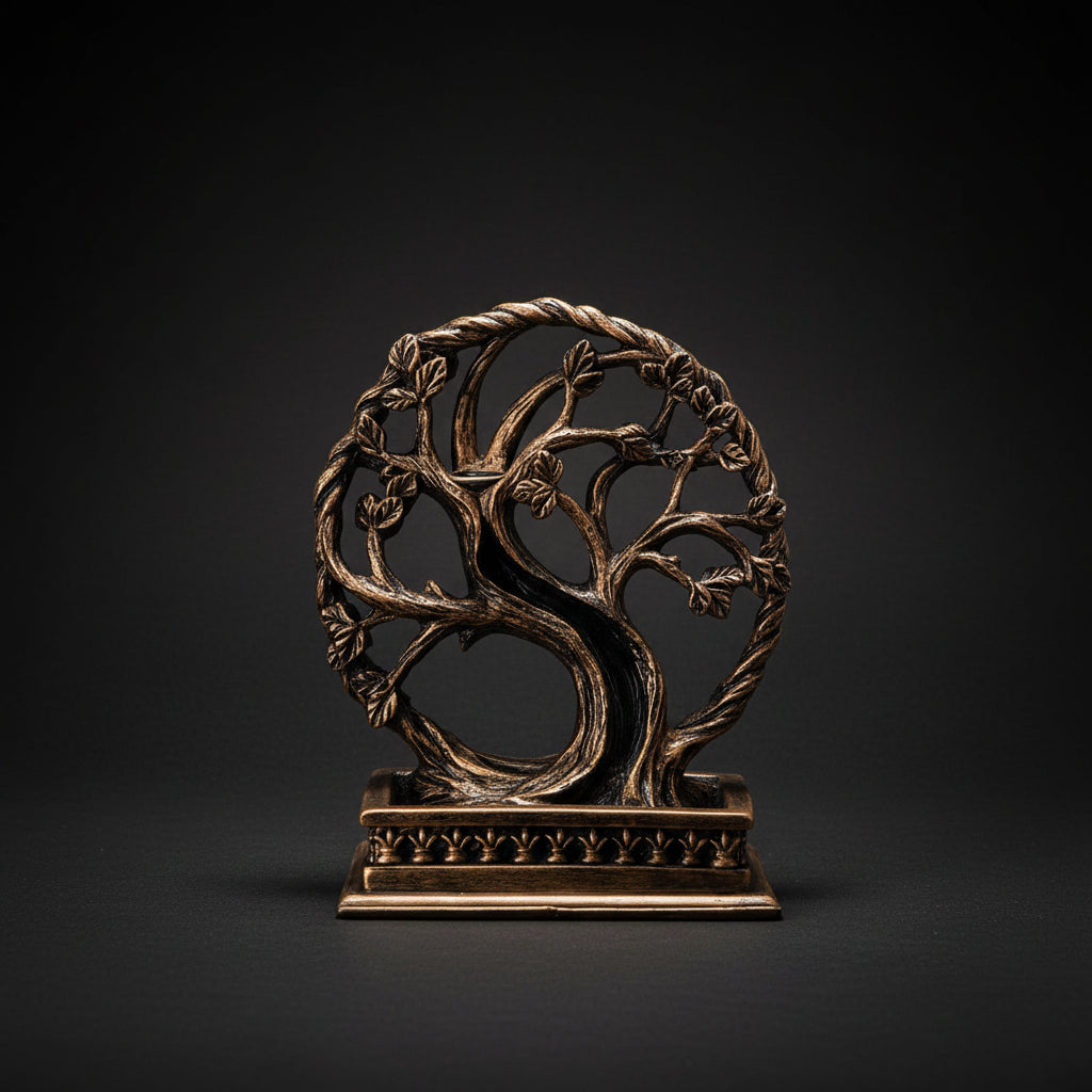 Celtic tree backflow incense burner with carved knotwork design