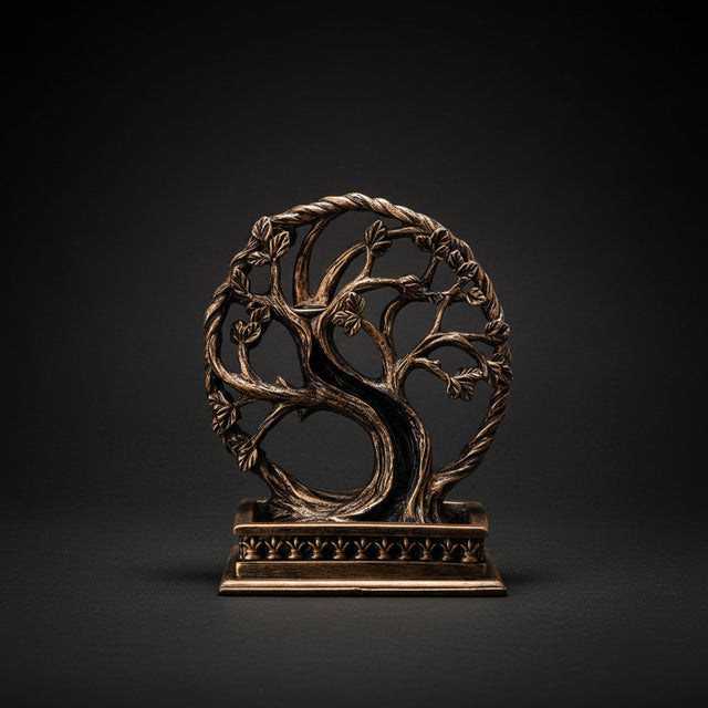 Celtic tree backflow incense burner with carved knotwork design