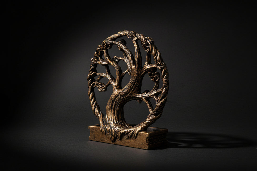 Celtic tree backflow incense burner shown with smoke flowing
