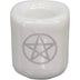 white ceramic chime candle holder with silver pentacle