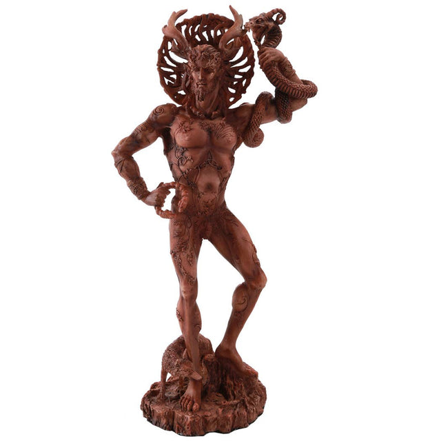 Brown figurine of a muscular man with horns on a white background