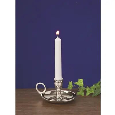 Silver cande holder with loop handle for chime candles.