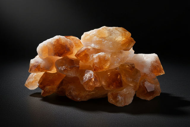 Cluster of citrine points orange crystals on a white background