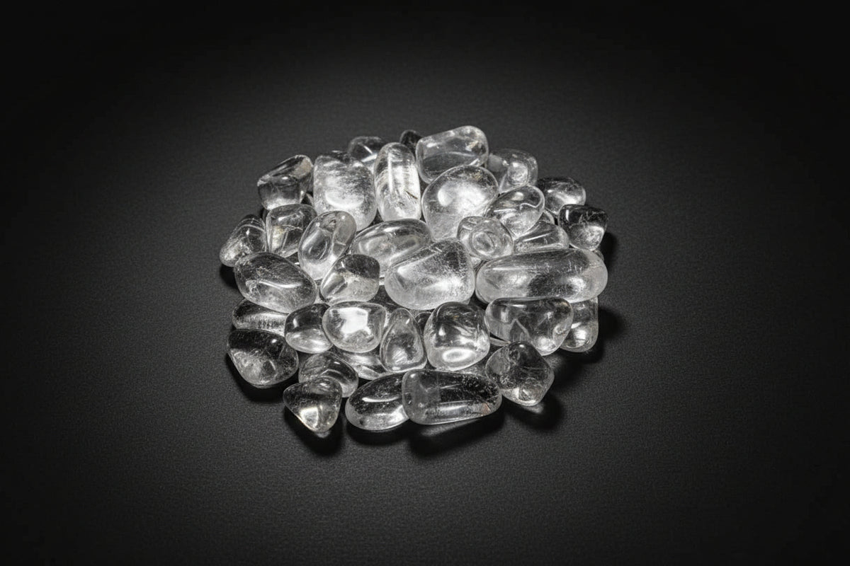 Polished clear-to-cloudy Quartz tumbled stones