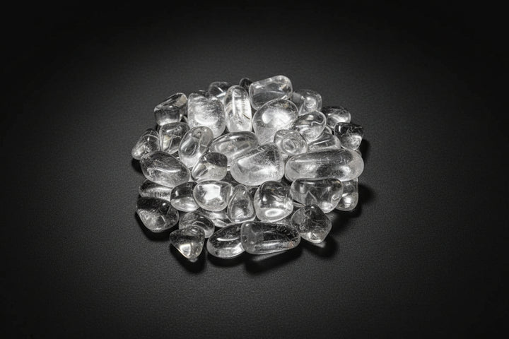Polished clear-to-cloudy Quartz tumbled stones