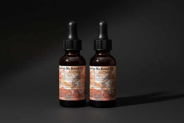Two bottles of 'Came to Me Ritual Oil' by Belladonna's Botanicals on a white background