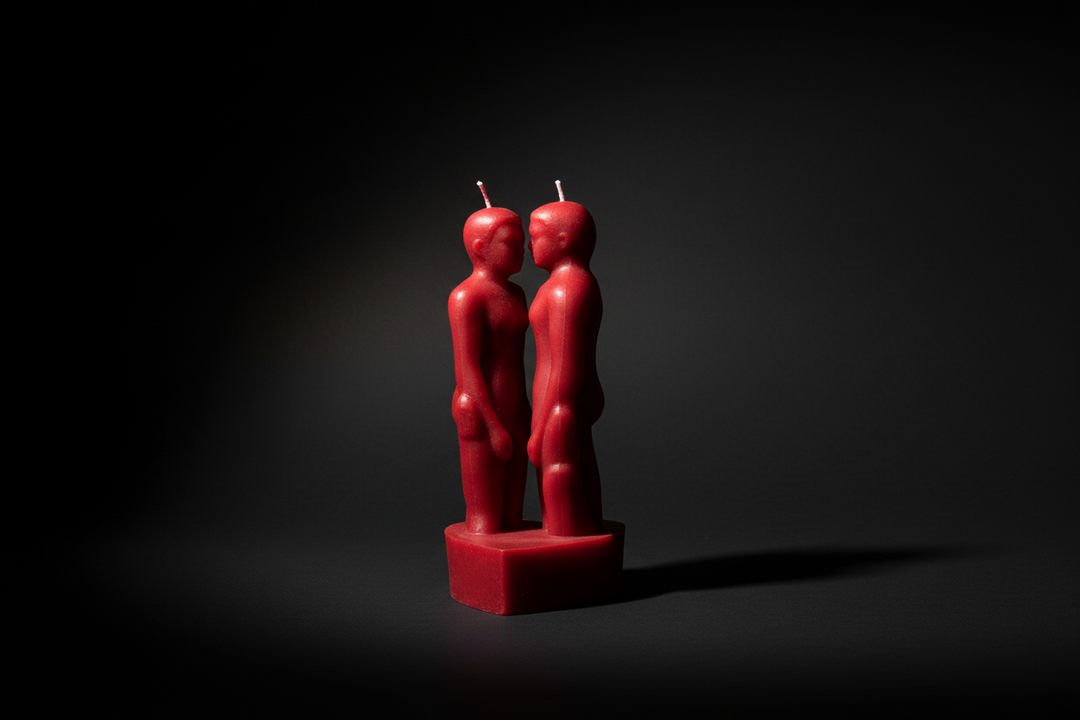 Black face-to-face couple ritual candle