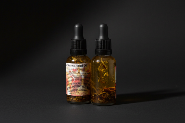 Two bottles of 'Success Ritual Oil' with dropper lids on a white background