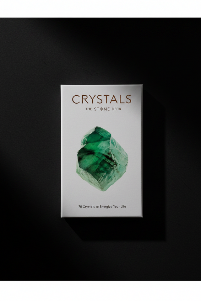 Crystals The Stone Deck packaging with green crystal image and 78 Crystals to Energize Your Life subtitle