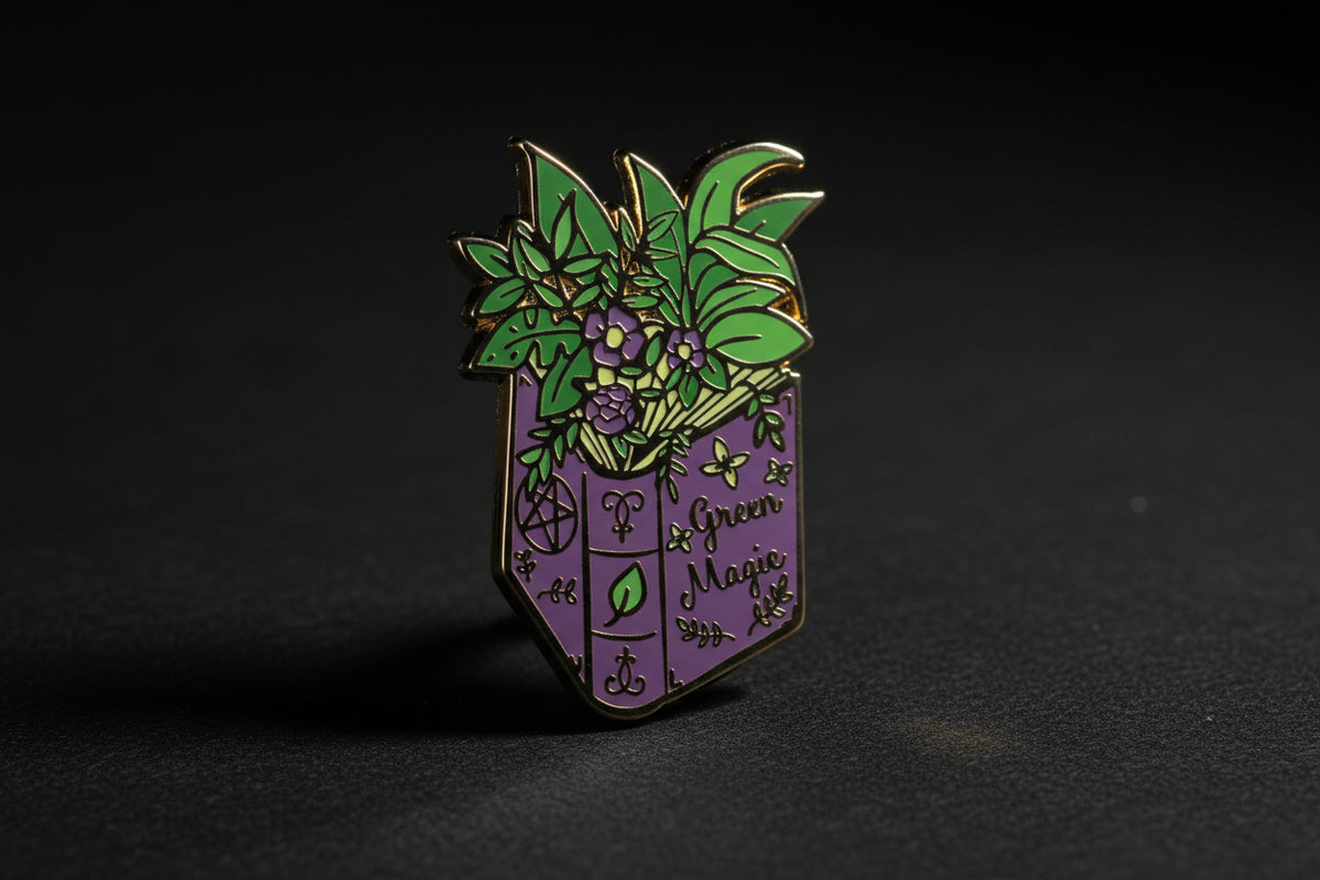 Plant Witch spell book enamel pin
