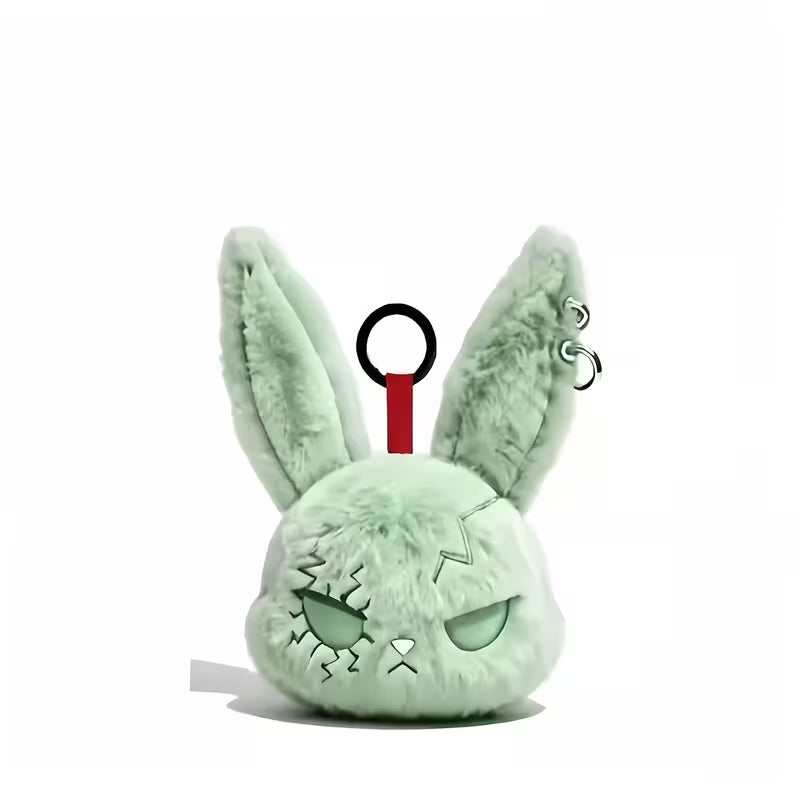Gothic Bandage-Stitched Bunny Plush Keychain – Mint Green
