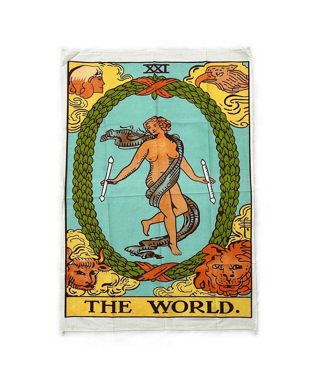 The World XXI tarot altar cloth measuring 30 by 40 inches