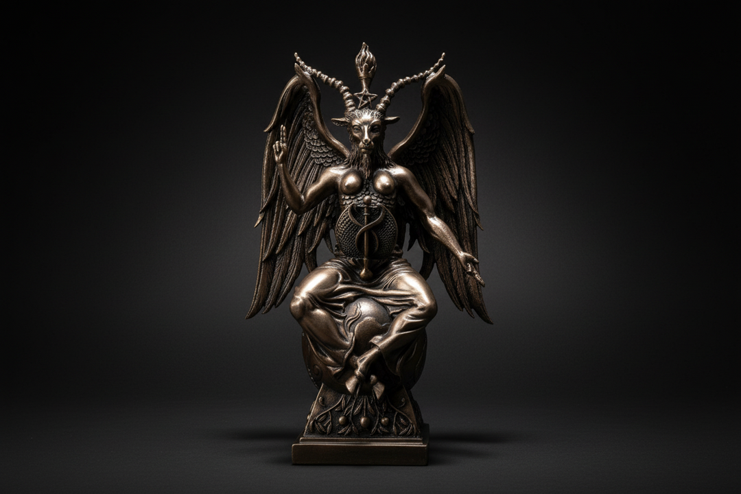 Bronze Baphomet statue showing sculpted details