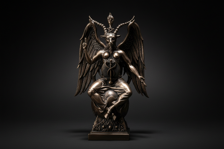 Bronze Baphomet statue showing sculpted details