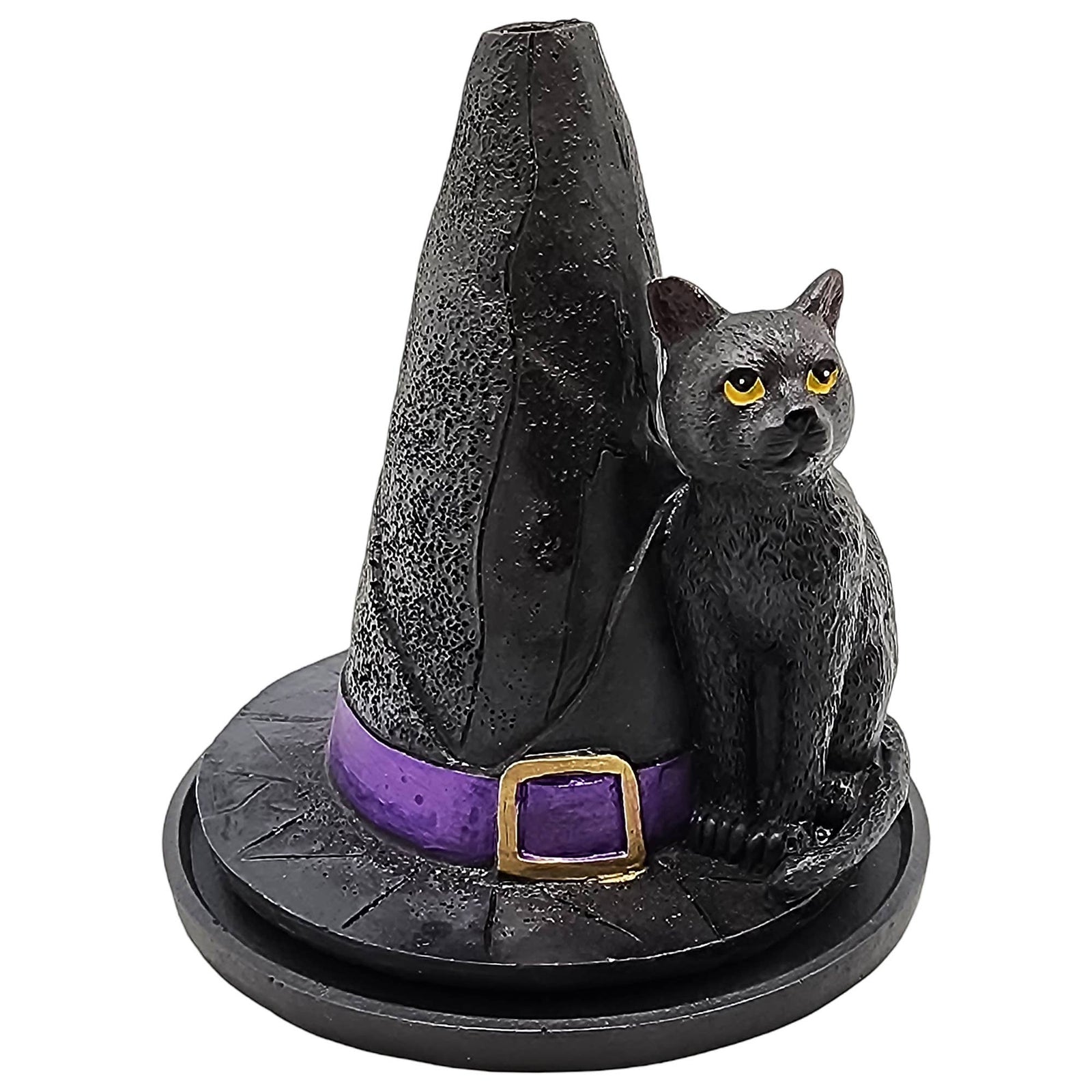 Witch's hat cat incense burner side view