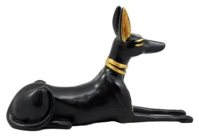 Sculpted details on small Egyptian Anubis statue
