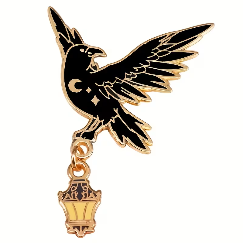 Raven &amp; Lantern Glitter Enamel Pin