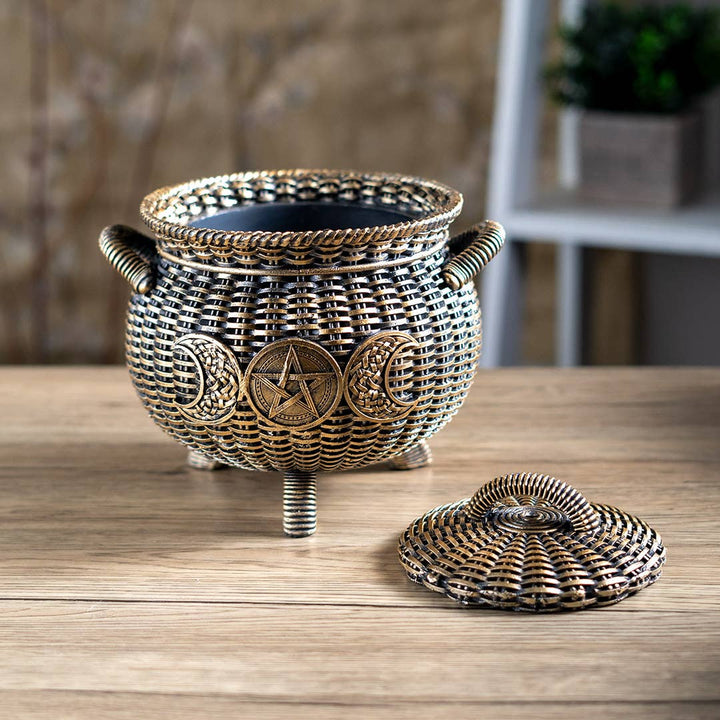 Wicker Triple Moon cauldron full product view