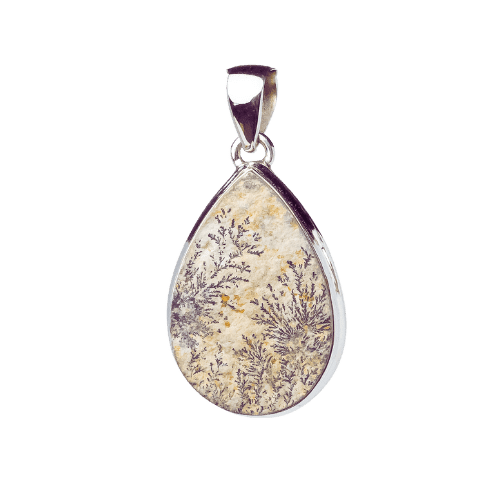 Dendritic Jasper picture pendant back view showing the setting and bail