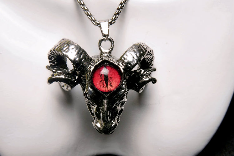 Devil’s Eye Ram’s Head Necklace – Fierce Occult Statement