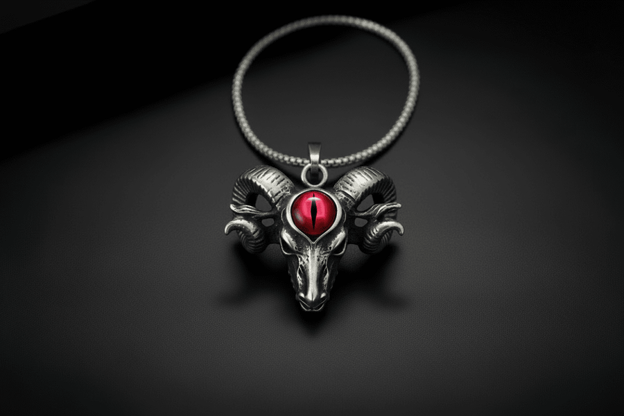 Devil’s Eye Ram’s Head Necklace – Fierce Occult Statement