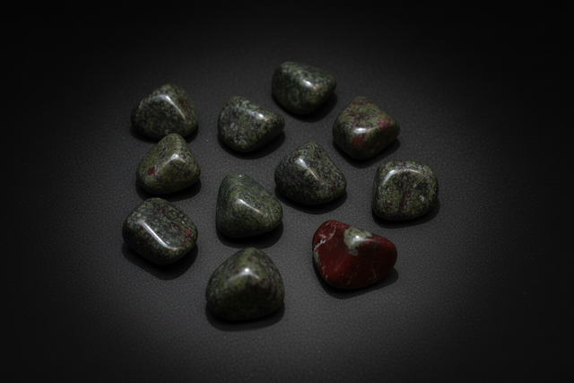 Polished green-and-red Dragon Bloodstone tumbled stone