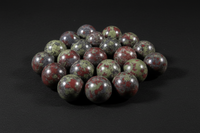 Representative polished green-and-red Dragon Stone sphere from an 18–22 mm supplier assortment; pattern, polish, and exact size vary