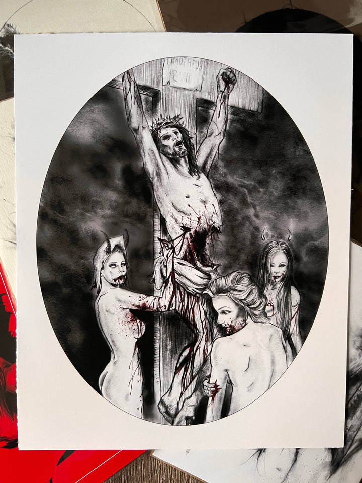 Christ on Cross dark art print detail
