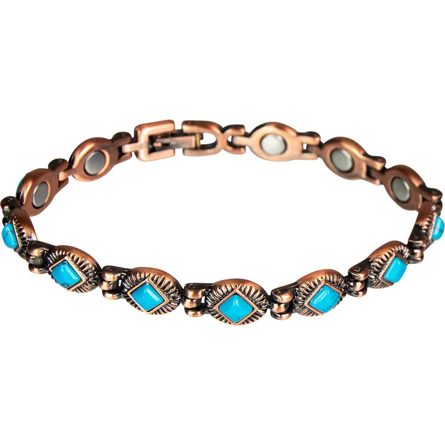 Magnetic Copper-Tone Bracelet with Turquoise-Colored Accents