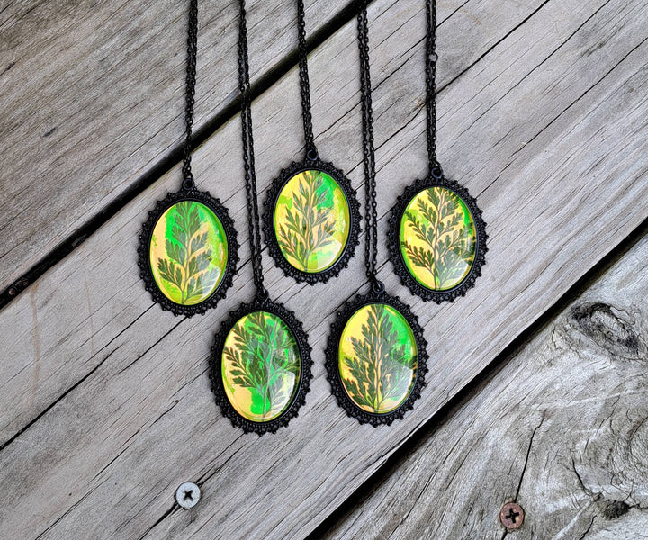 Pressed fern pendant close-up