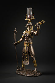 Statue of a warrior with a helmet and spear on a white background