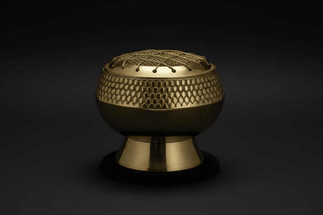 Embossed brass incense burner with decorative cutouts
