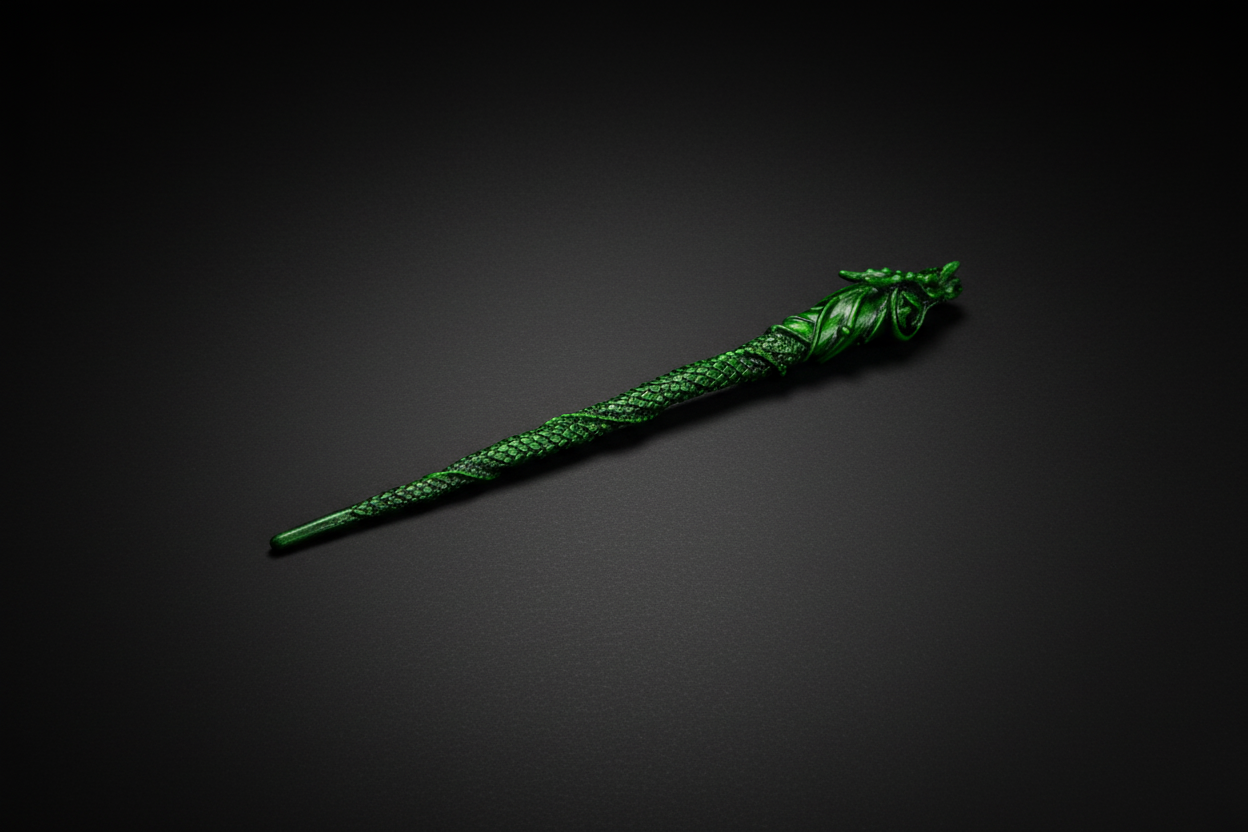 Emerald Wyrm dragon-shaped wand with scaled detailing
