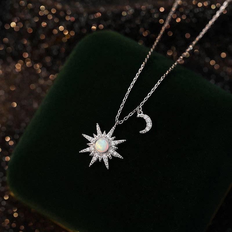 Opal sun and moon charm necklace alternate angle