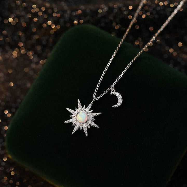 Opal sun and moon charm necklace alternate angle