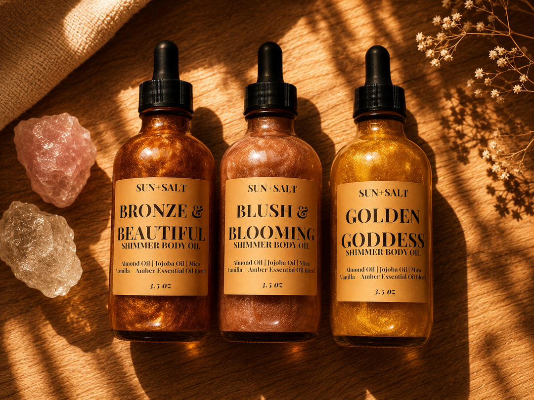 Additional view of Golden Goddess Shimmer Body Oil by Lux&amp;Lou