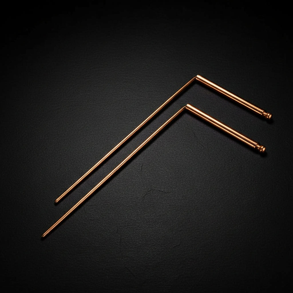 Pair of copper dowsing rods with rotating handles
