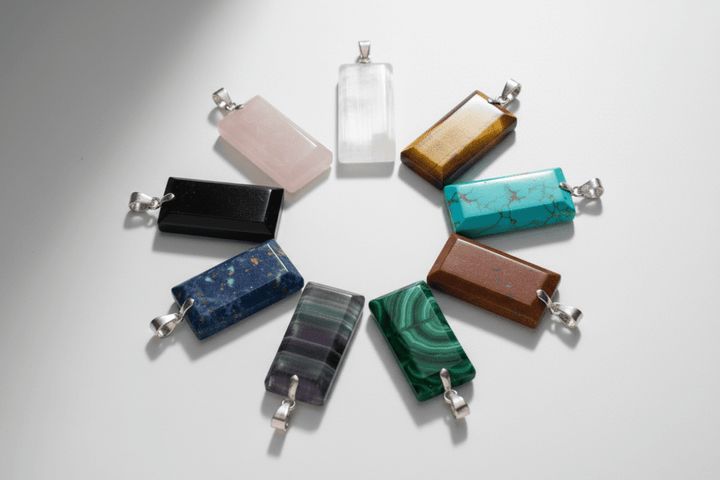 Faceted crystal necklace pendant and sterling silver chain detail