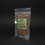 Packaged 'Fast Luck Ritual Powder' from Belladonna's Botanicals on a mystical background with stones and candles.