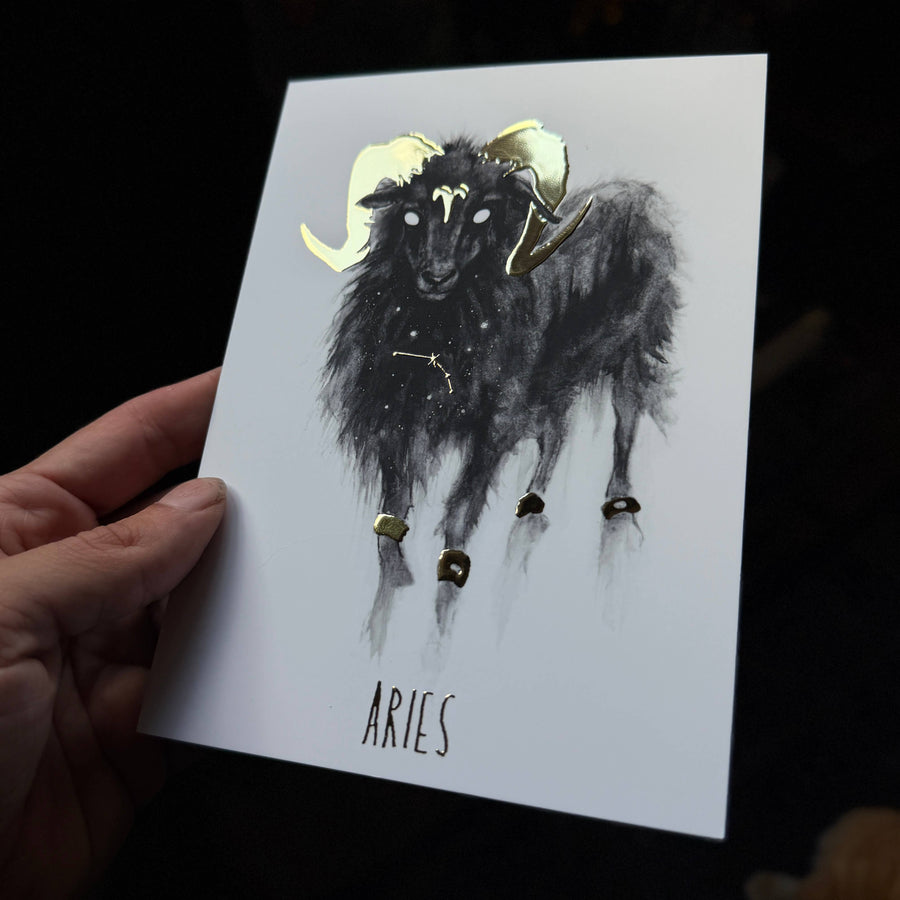 Aries Zodiac Gold Foil Print