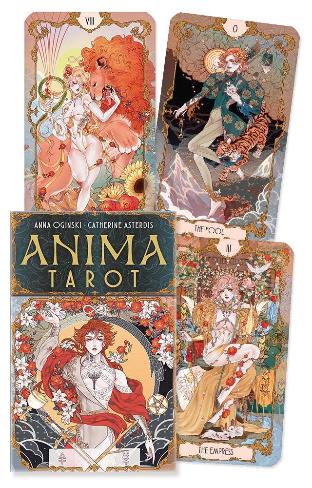 Anima Tarot ornate illustrated card-back design in navy and gold
