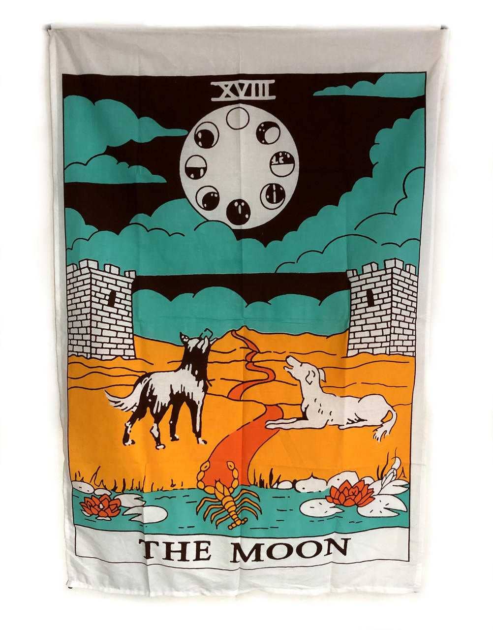 The Moon tarot altar cloth measuring 30 by 40 inches