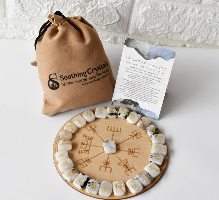 Futhark Rune Set | Rainbow Moonstone Runes | Runic Crystals