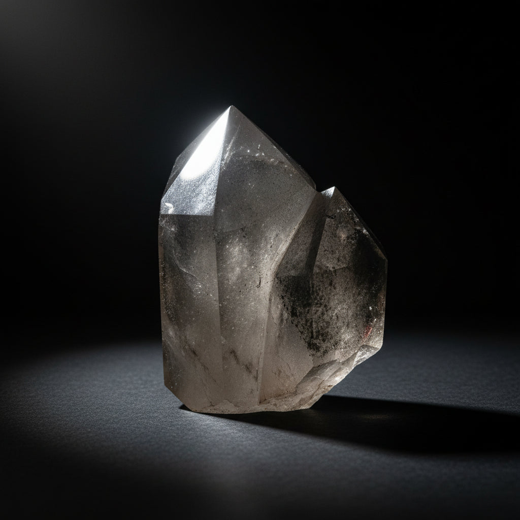 Exact polished double-terminated included-quartz piece sold as garden quartz, front view